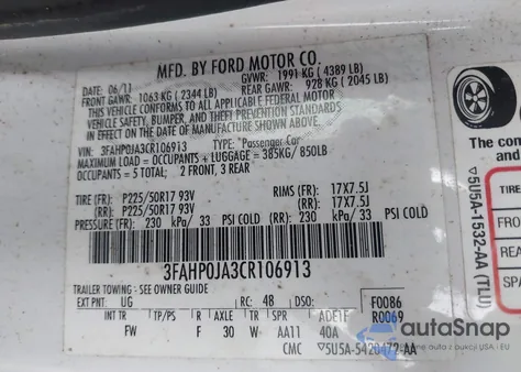 2012 Ford Fusion Sel из США, поврежденный, VIN 3FAHP0JA3CR106913